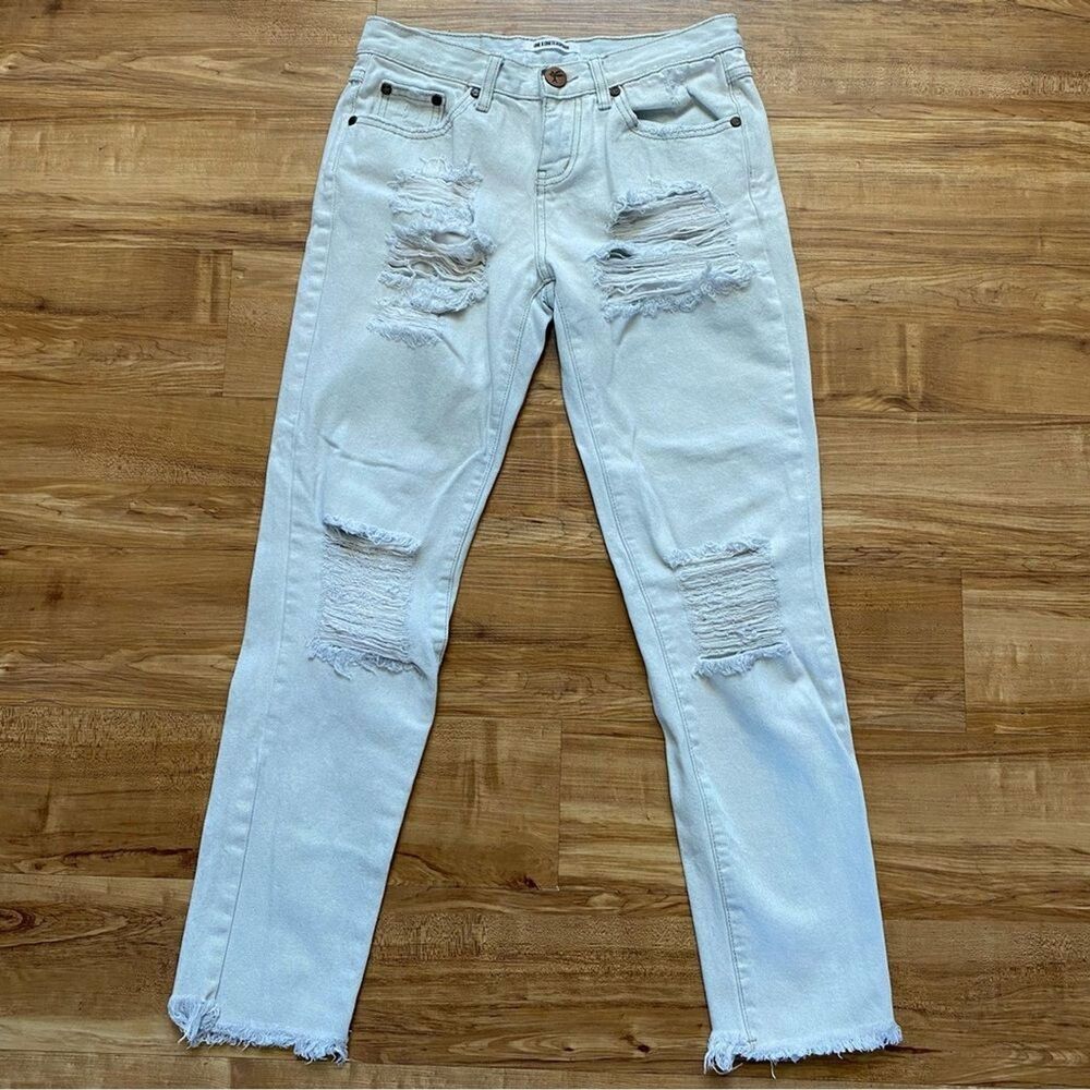 ONE x ONE TEASPOON 28 Awesome Baggies Ice Wash Denim Jeans Distressed Grunge 90s